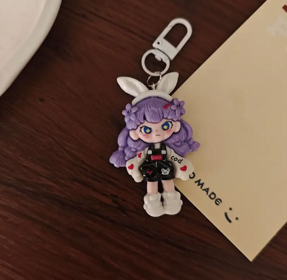 Cute Doll Phone Charm Keychain - Purple